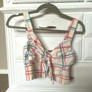 Revolve Wayf Plaid Tie Crop Top, Size Small